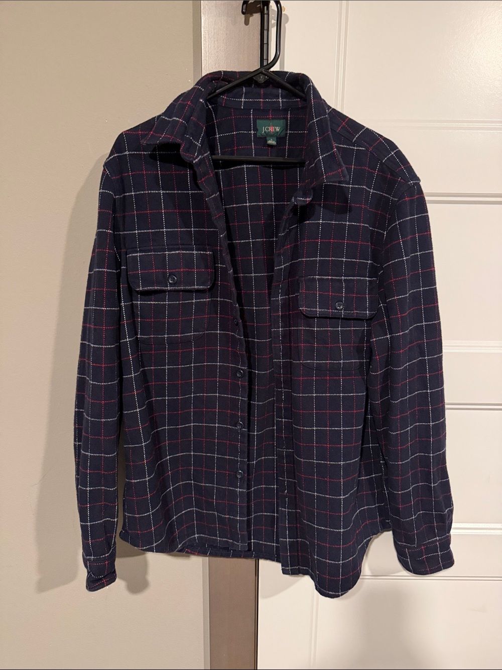 J. Crew Navy Plaid Button-Down Shirt Jacket with Red Windowpane
